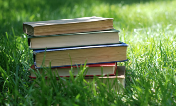 Стопка книг на природе