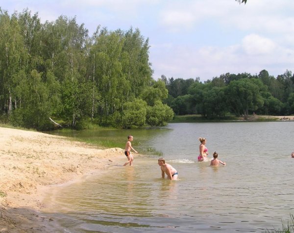 Лето дети купаются в реке