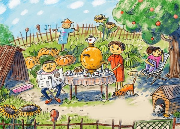 Кошка и собака в деревне