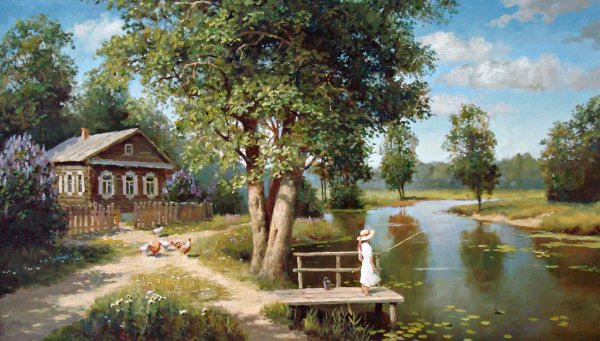Живопись деревенский пейзаж Светлана Грохотова