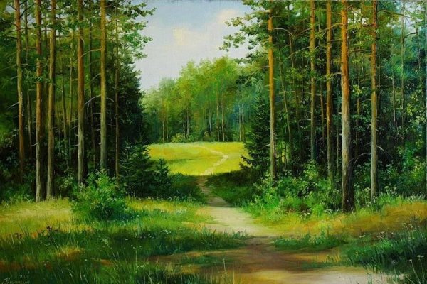 Пейзажи маслом Лесная тропинка на холсте 40х60