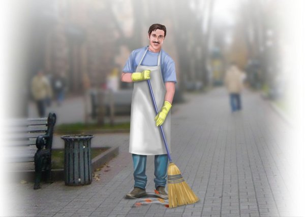 Дворник подметает
