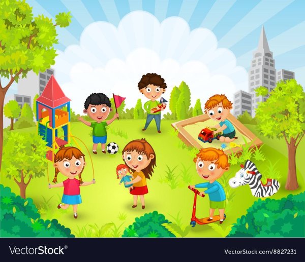 Дети во дворе вектор