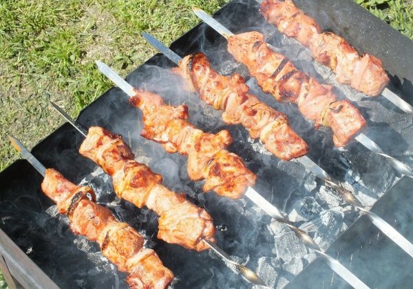 Шашлык жарится на природе