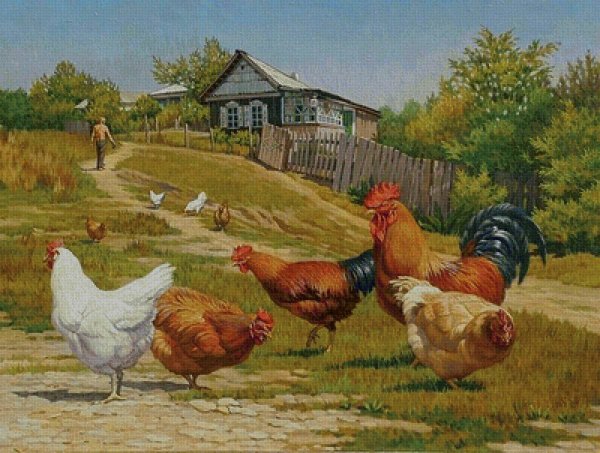 Пейзаж с курицами