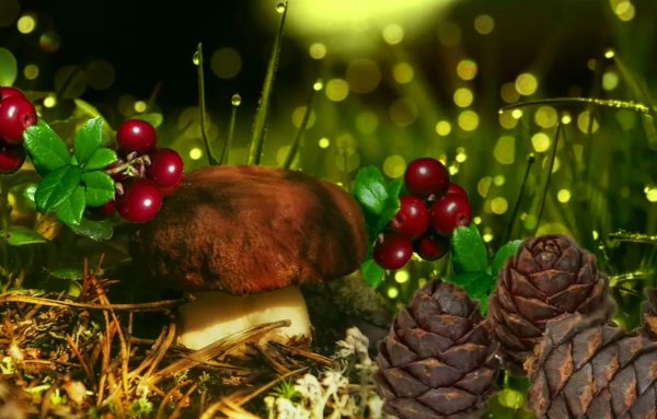 Лес грибы ягоды