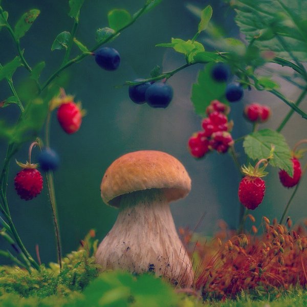 Полянка с грибами и ягодами