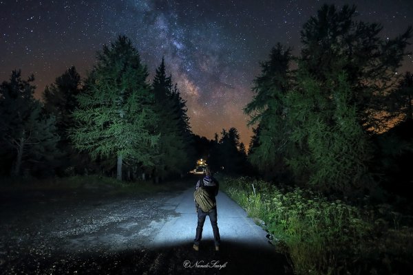 Человек в лесу ночью