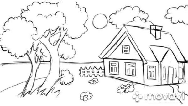 Деревенский пейзаж карандашом для детей