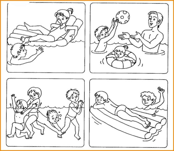 Правила поведения на воде раскраска