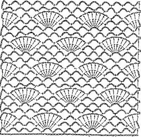 Ажурный узор веерочки крючком
