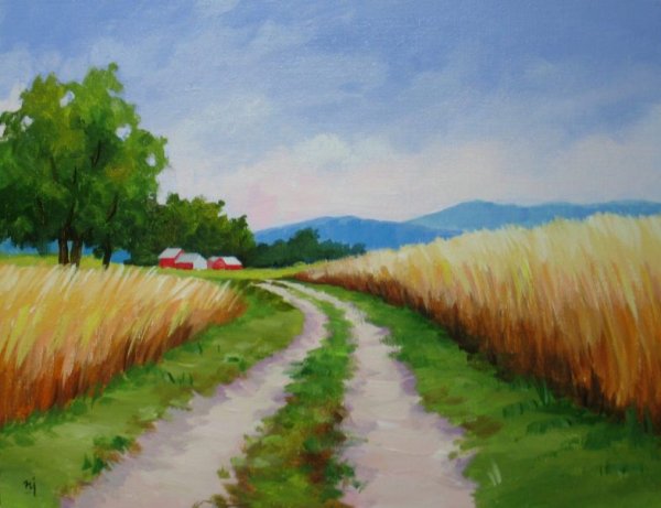 Летний пейзаж цветными карандашами