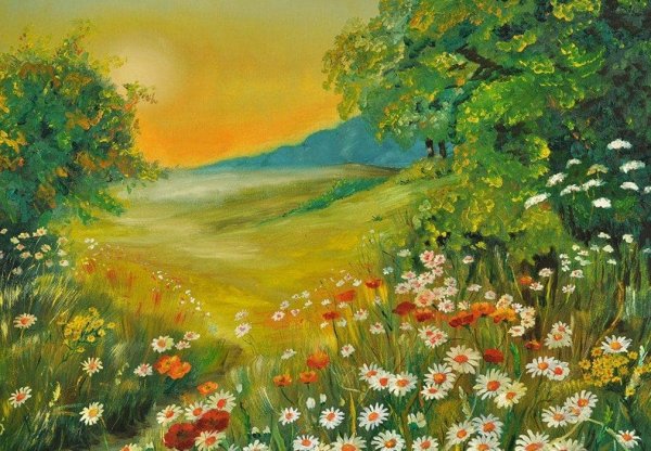 Летний пейзаж гуашью