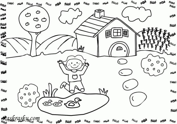 В деревне. Раскраска