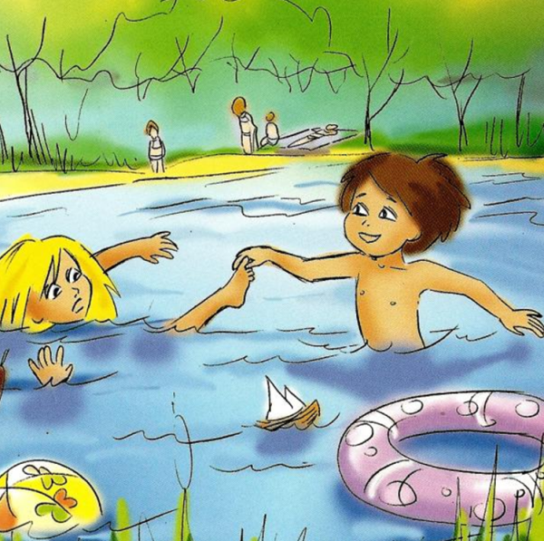 Дети купаются в реке