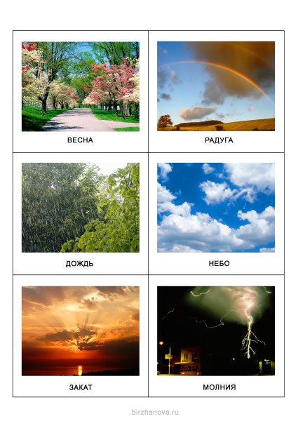 Карточки с изображением природных явлений