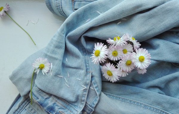 Джинсы с ромашками