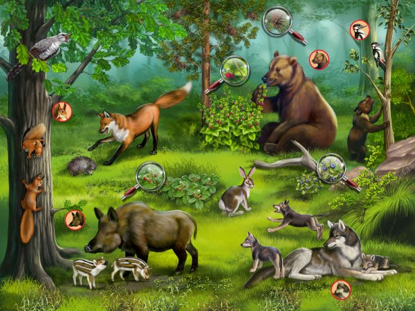 Лес с дикими животными