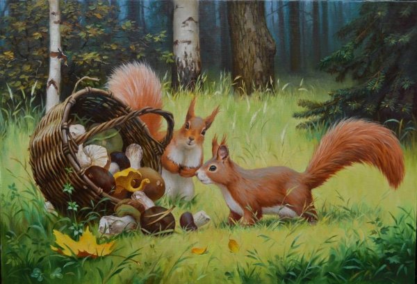 Сказочный осенний лес с животными