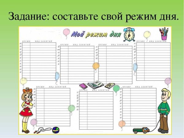 Режим дня таблица