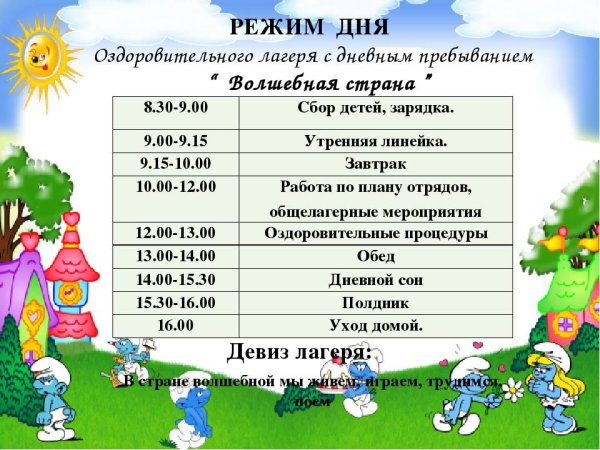 Распорядок дня в лагере