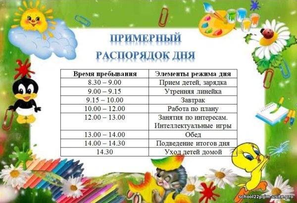 Режим дня в лагере дневного пребывания