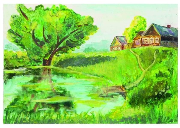 Летний пейзаж цветными карандашами