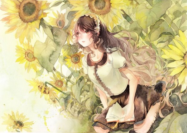 Аниме девушка с подсолнухами