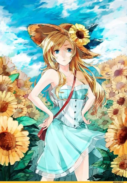 Аниме девушка в летнем платье
