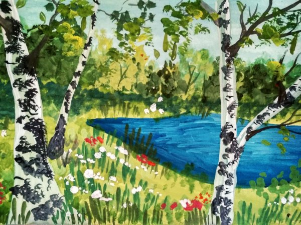 Летний пейзаж гуашью