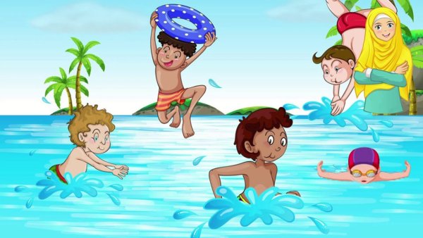 Иллюстрация купаться в море