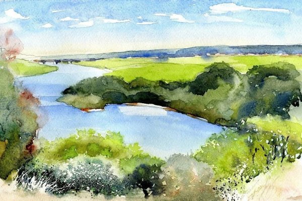 Пленэр акварелью река