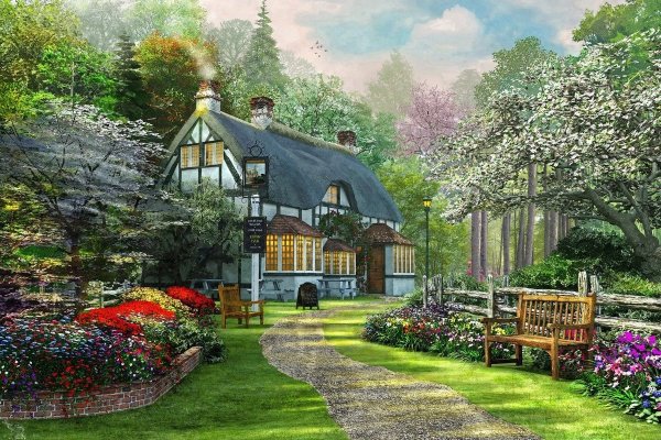 Красивый загородный дом с садом