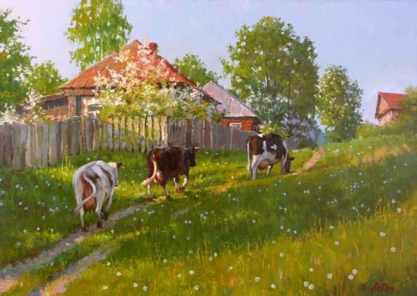 Деревня живопись Дмитрий Левин