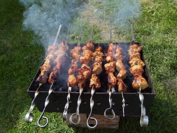 Шашлык на мангале на природе