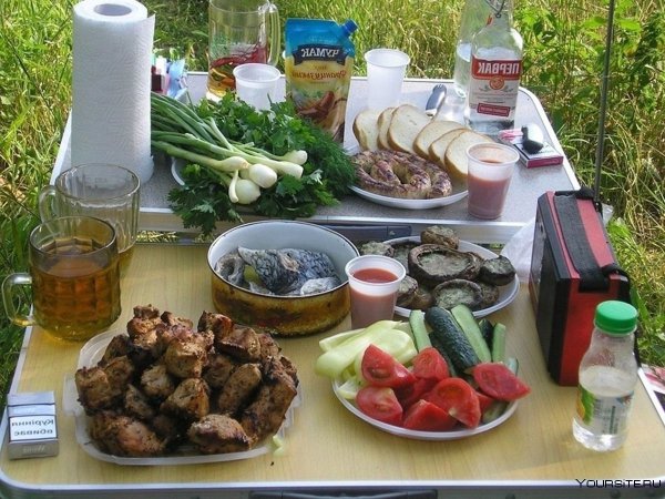 Стол на природе с шашлыками