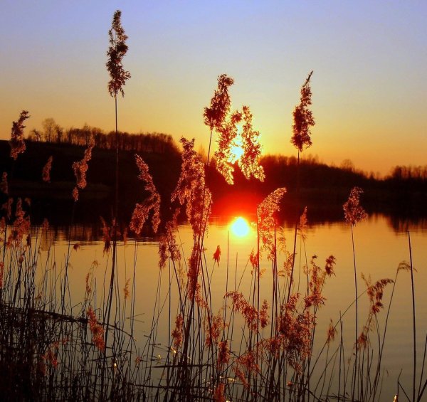 Красивый закат в деревне