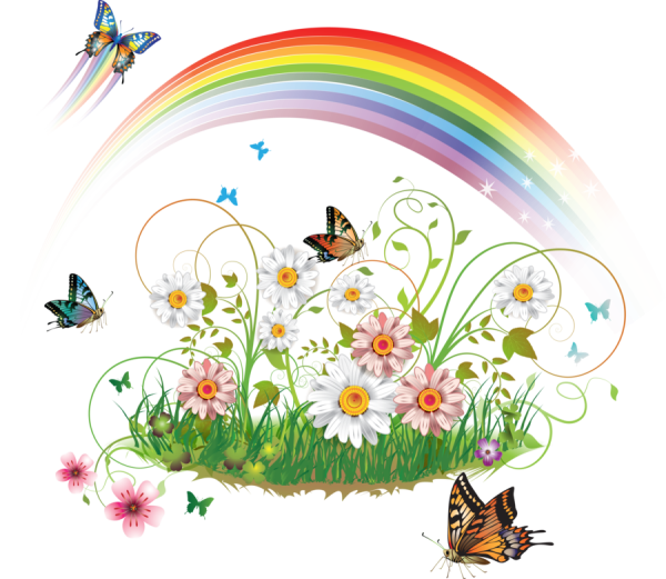 Поляна с цветами и бабочками