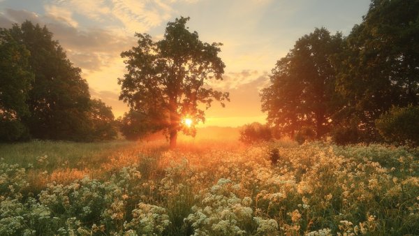 Летний рассвет в лесу