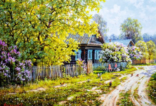 Деревенский домик свет в окне