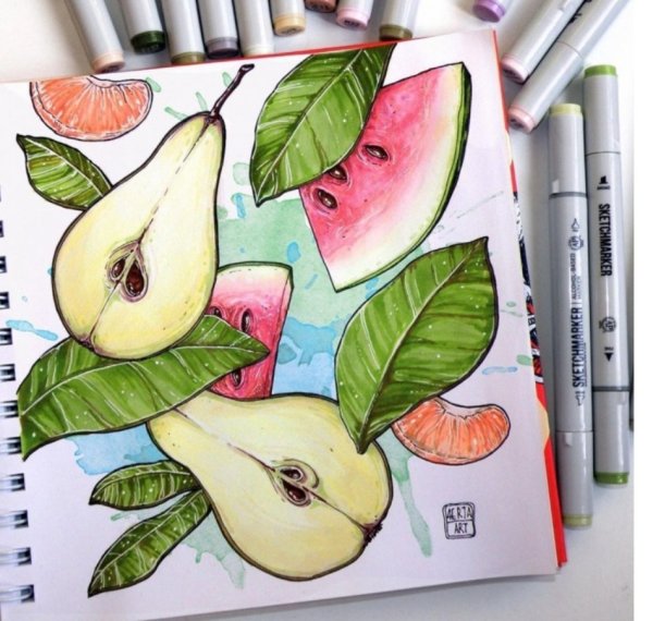 Фрукты скетч маркерами