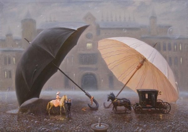 Мальчик держит зонт