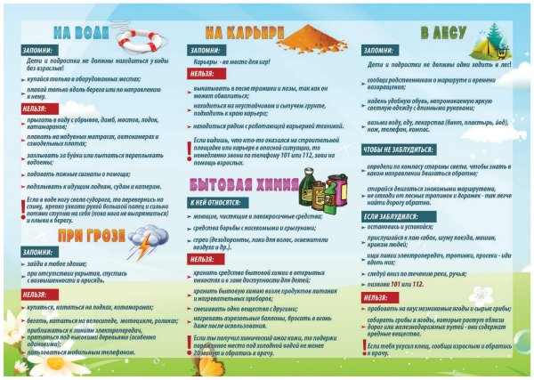 Памятки по безопасности для школьников в летний период