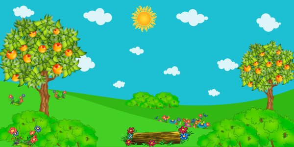 Сад с фруктовыми деревьями для детей