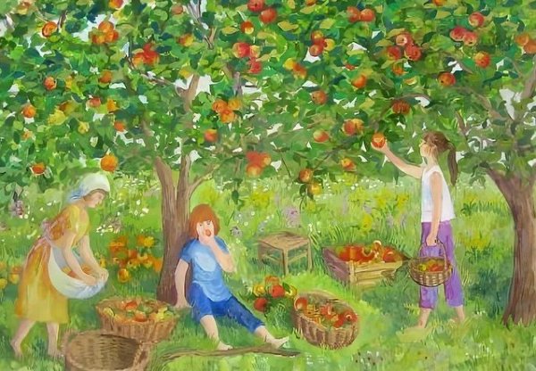 Рисование яблоня с яблоками