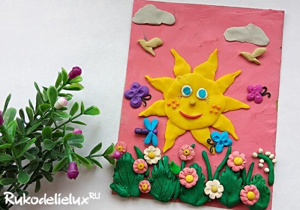 Лето на пластилине на картоне