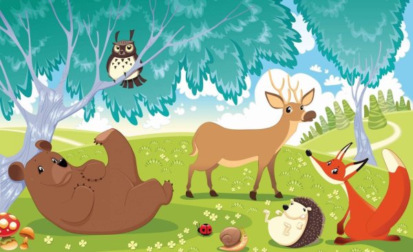 Животные весной в лесу