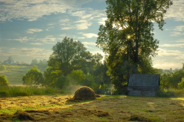 Деревенский дом солнце
