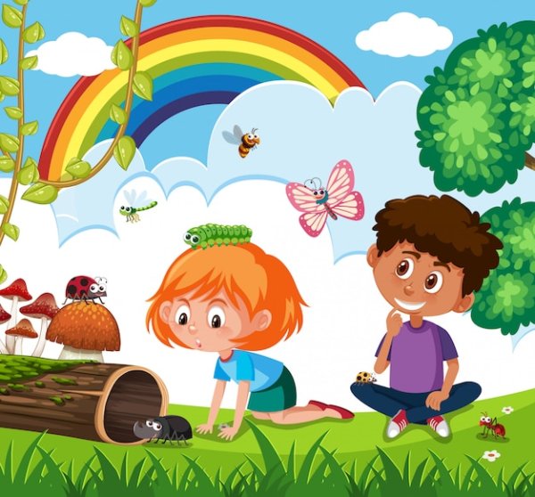 Мультяшные дети на природе