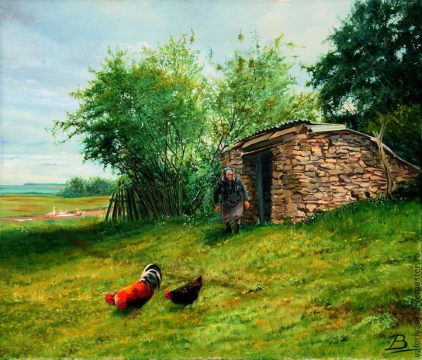 Бабушка деревня живопись